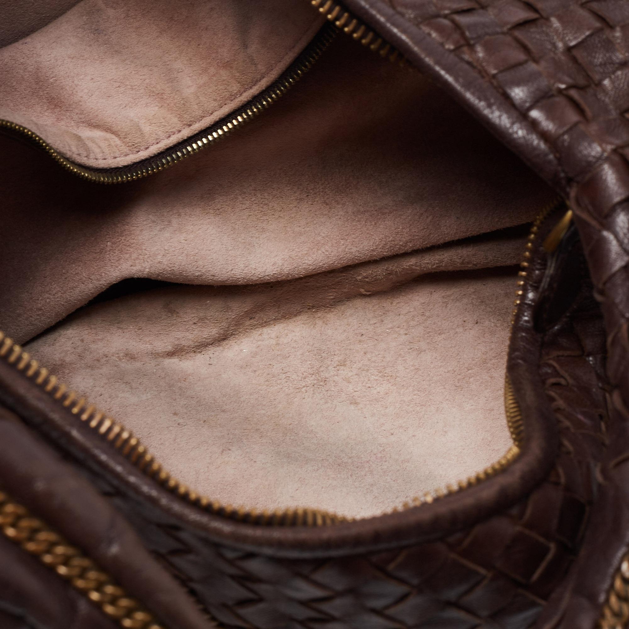 Bottega Veneta Brown Intrecciato Leather Chain Link Detail Hobo 6
