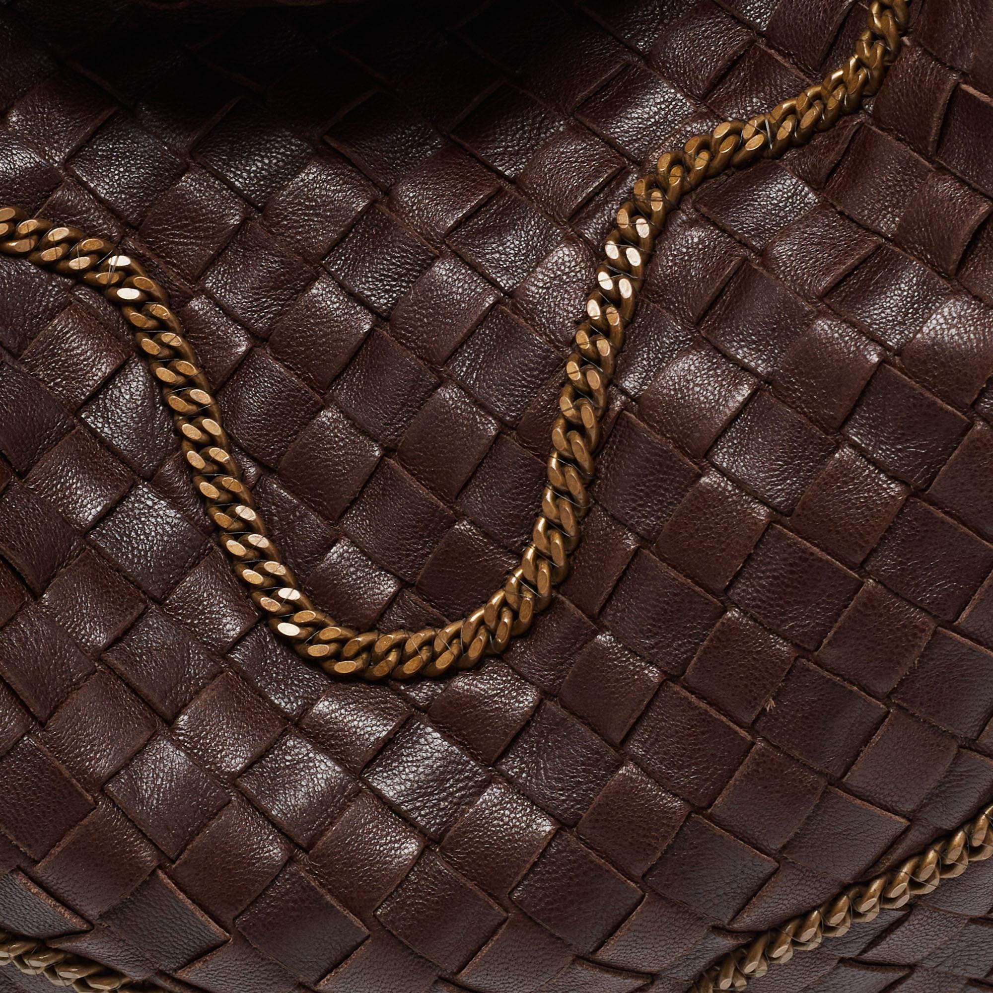 Bottega Veneta Brown Intrecciato Leather Chain Link Detail Hobo 3