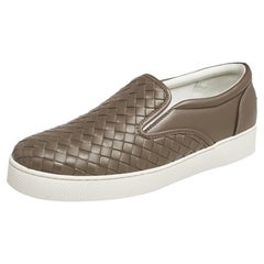 Bottega Veneta Brown Intrecciato Leather Dodger Slip On Sneakers Size 38.5