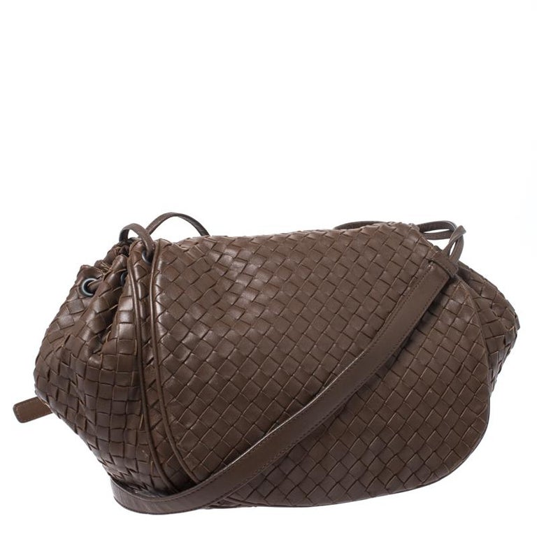 Bottega Veneta Brown Intrecciato Leather Drawstring Flap Crossbody Bag ...