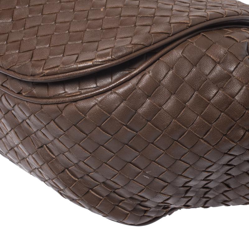 Black Bottega Veneta Brown Intrecciato Leather Drawstring Flap Crossbody Bag