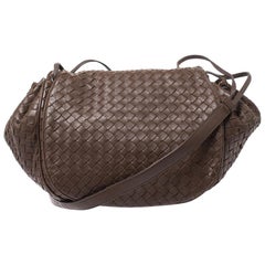 Bottega Veneta Brown Intrecciato Leather Drawstring Flap Crossbody Bag