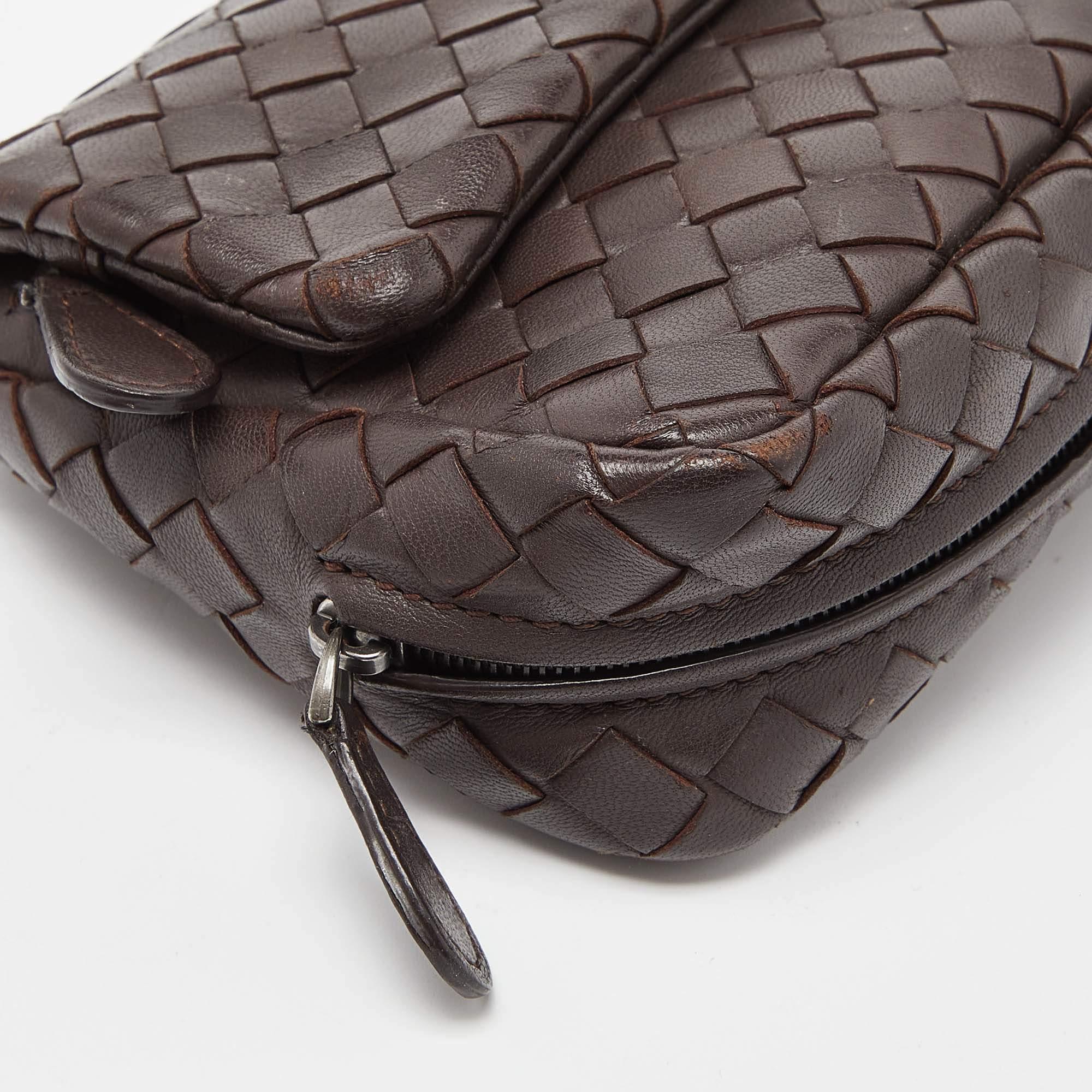 Bottega Veneta Brown Intrecciato Leather Flap Chain Crossbody Bag 6