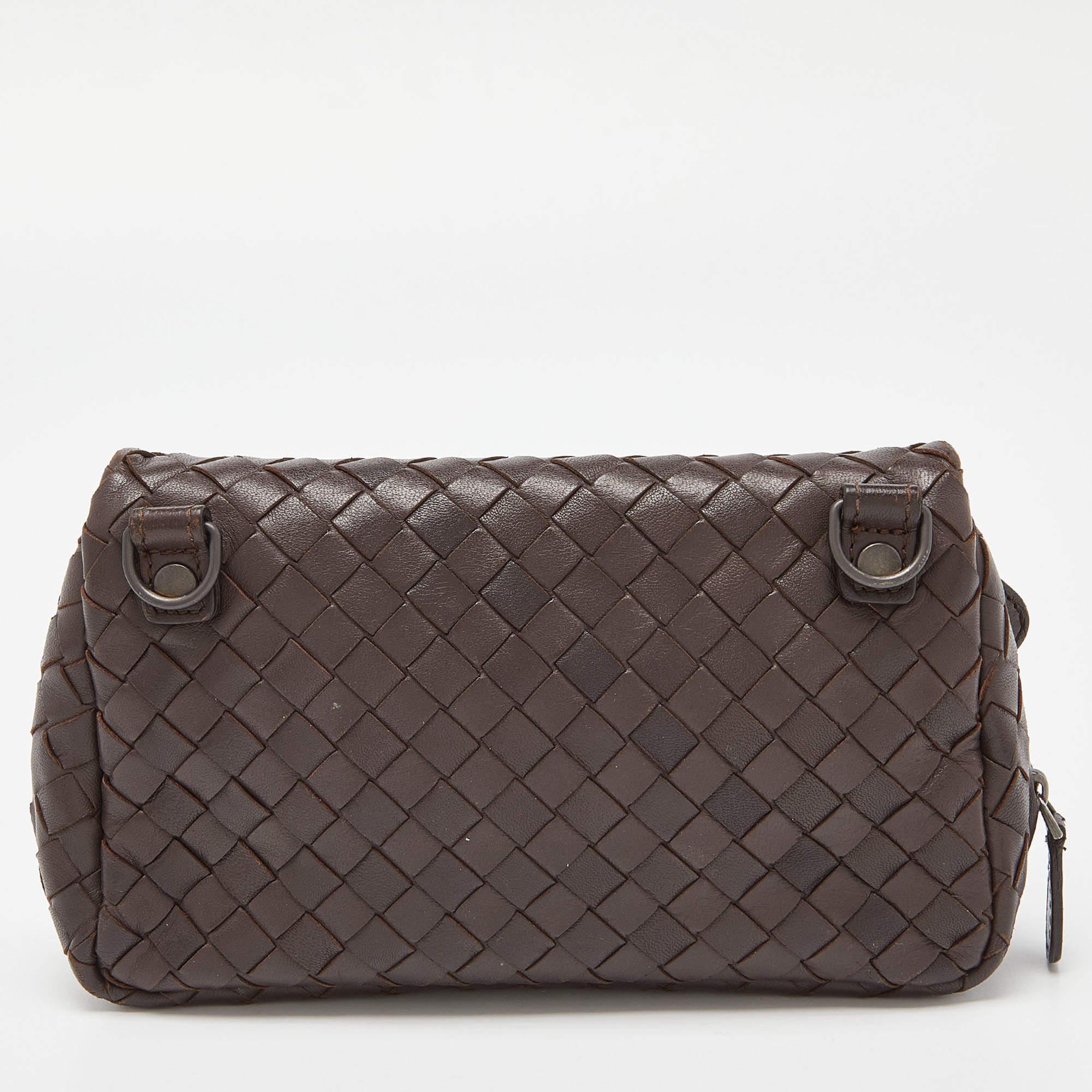 Bottega Veneta Brown Intrecciato Leather Flap Chain Crossbody Bag 7