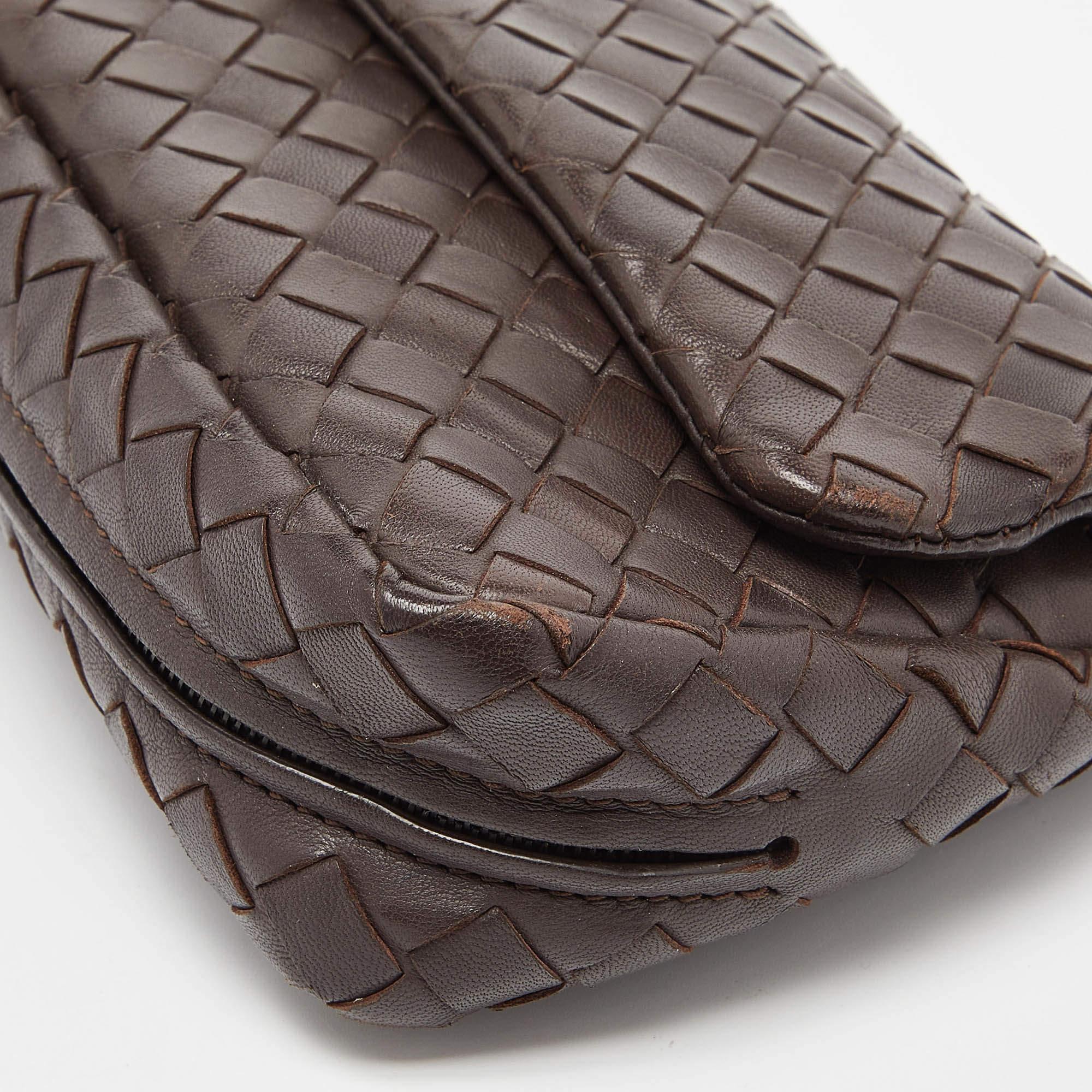 Bottega Veneta Brown Intrecciato Leather Flap Chain Crossbody Bag 10