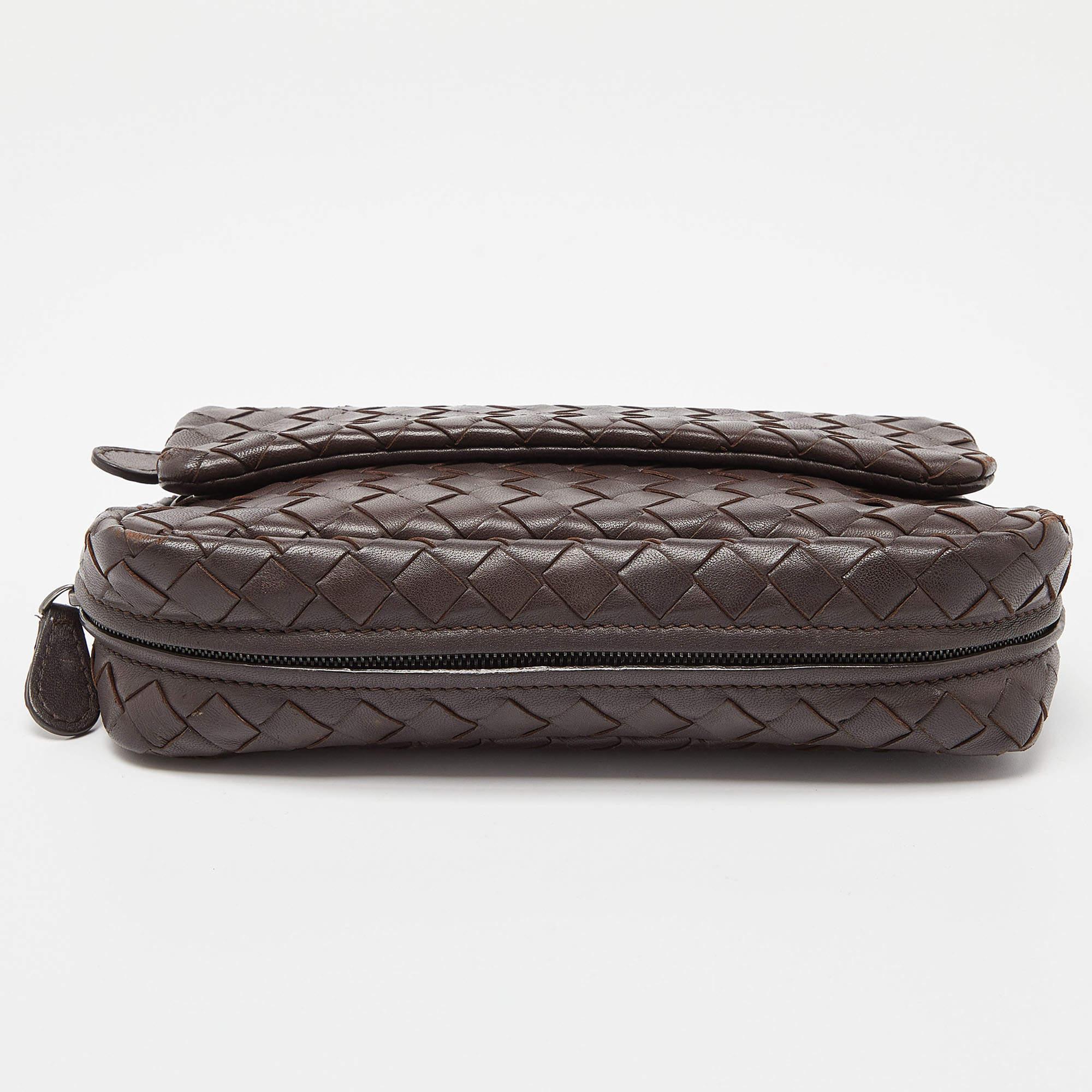 Bottega Veneta Brown Intrecciato Leather Flap Chain Crossbody Bag 2