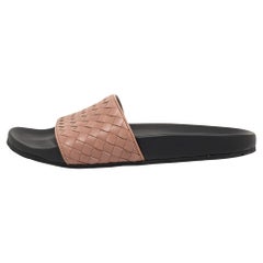 Bottega Veneta Brown Intrecciato Leather Flat Slides Size 38