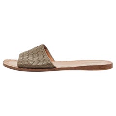 Bottega Veneta Brown Intrecciato Leather Flat Slides Size 39