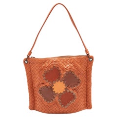 Bottega Veneta Brown Intrecciato Leather Floral Shoulder Bag
