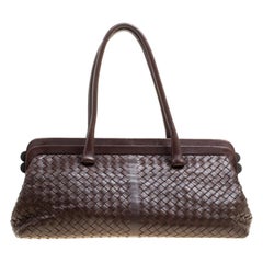 Bottega Veneta Brown Intrecciato Leather Frame Satchel