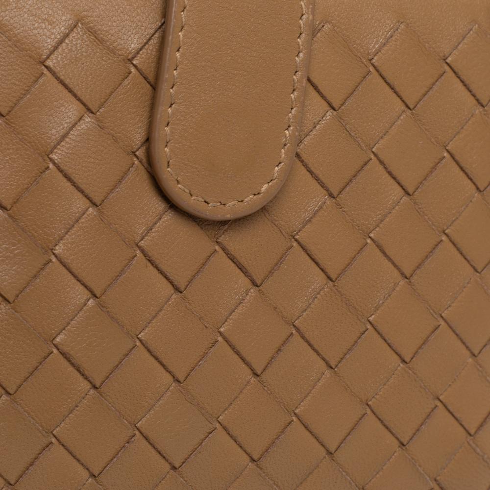 Women's Bottega Veneta Brown Intrecciato Leather French Flap Wallet