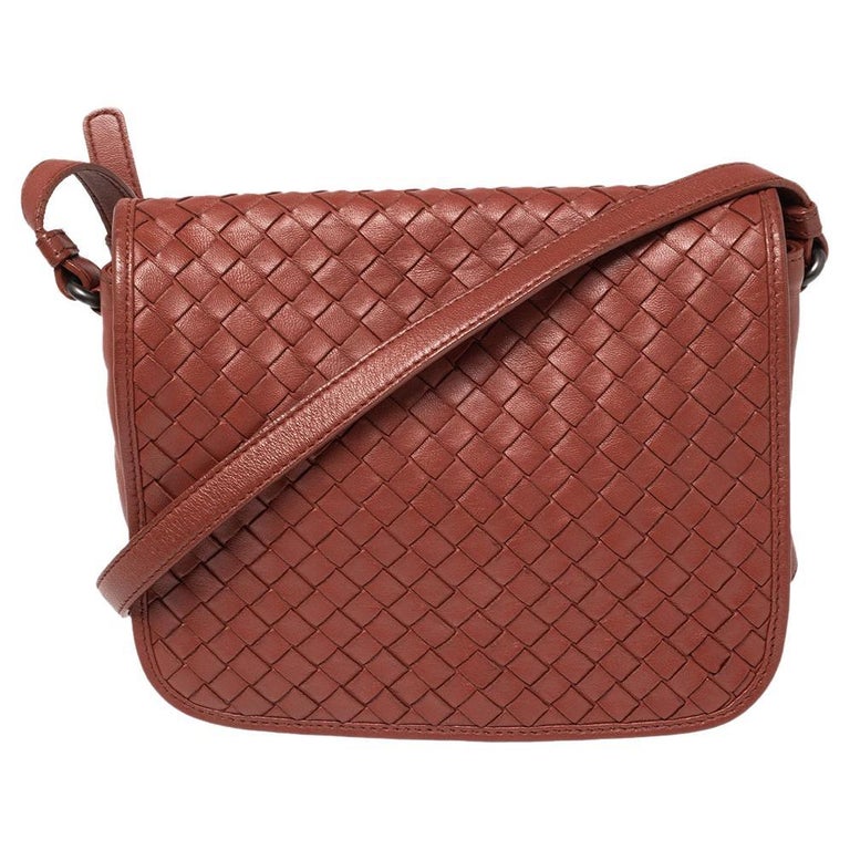 Bottega Veneta Brown Intrecciato Leather Full Flap Crossbody Bag