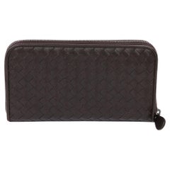 Bottega Veneta Portafoglio lungo con zip in pelle marrone Intrecciato