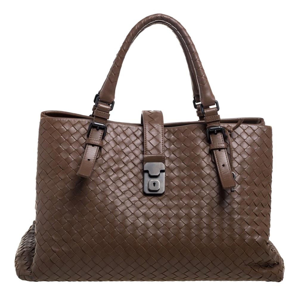 Bottega Veneta Brown Intrecciato Leather Medium Roma Tote