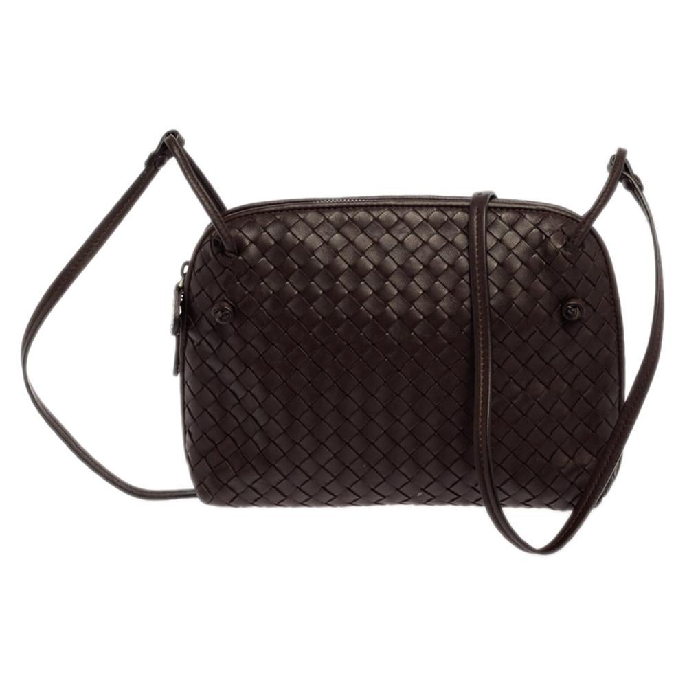 Bottega Veneta Brown Intrecciato Leather Nodini Crossbody Bag