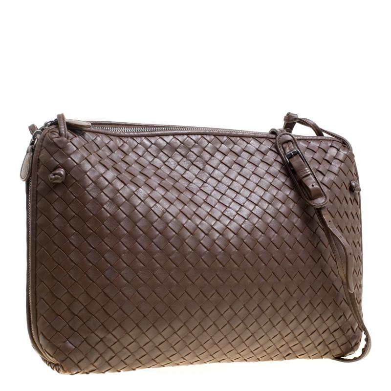 Black Bottega Veneta Brown Intrecciato Leather Nodini Shoulder Bag