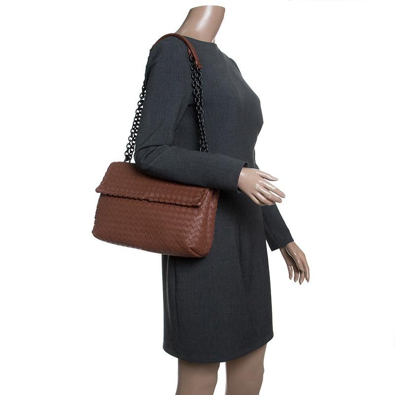 Black Bottega Veneta Brown Intrecciato Leather Olimpia Shoulder Bag