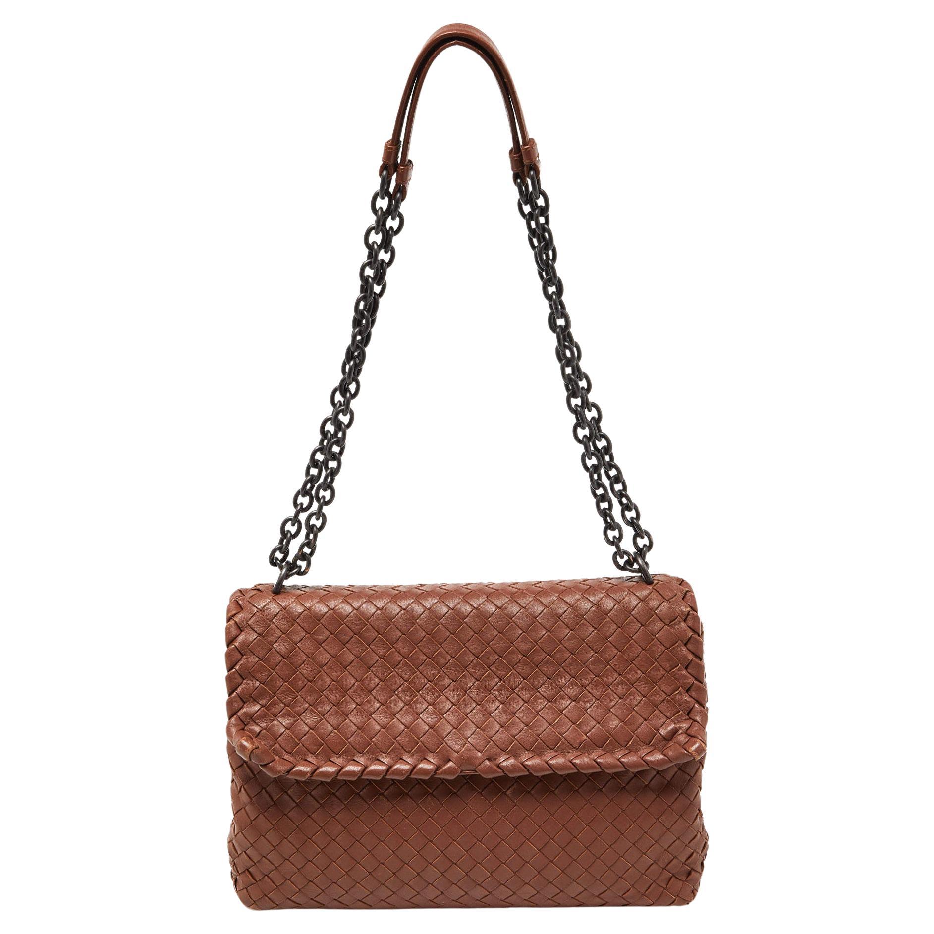 Bottega Veneta Brown Intrecciato Leather Olimpia Shoulder Bag For Sale