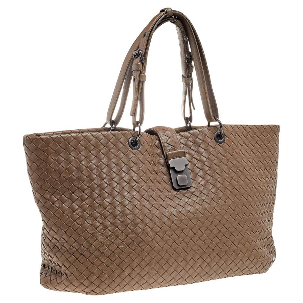 Women's Bottega Veneta Brown Intrecciato Leather Roma Tote