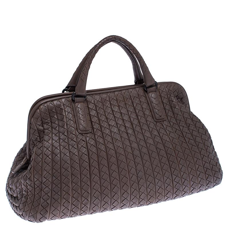 Black Bottega Veneta Brown Intrecciato Leather Satchel