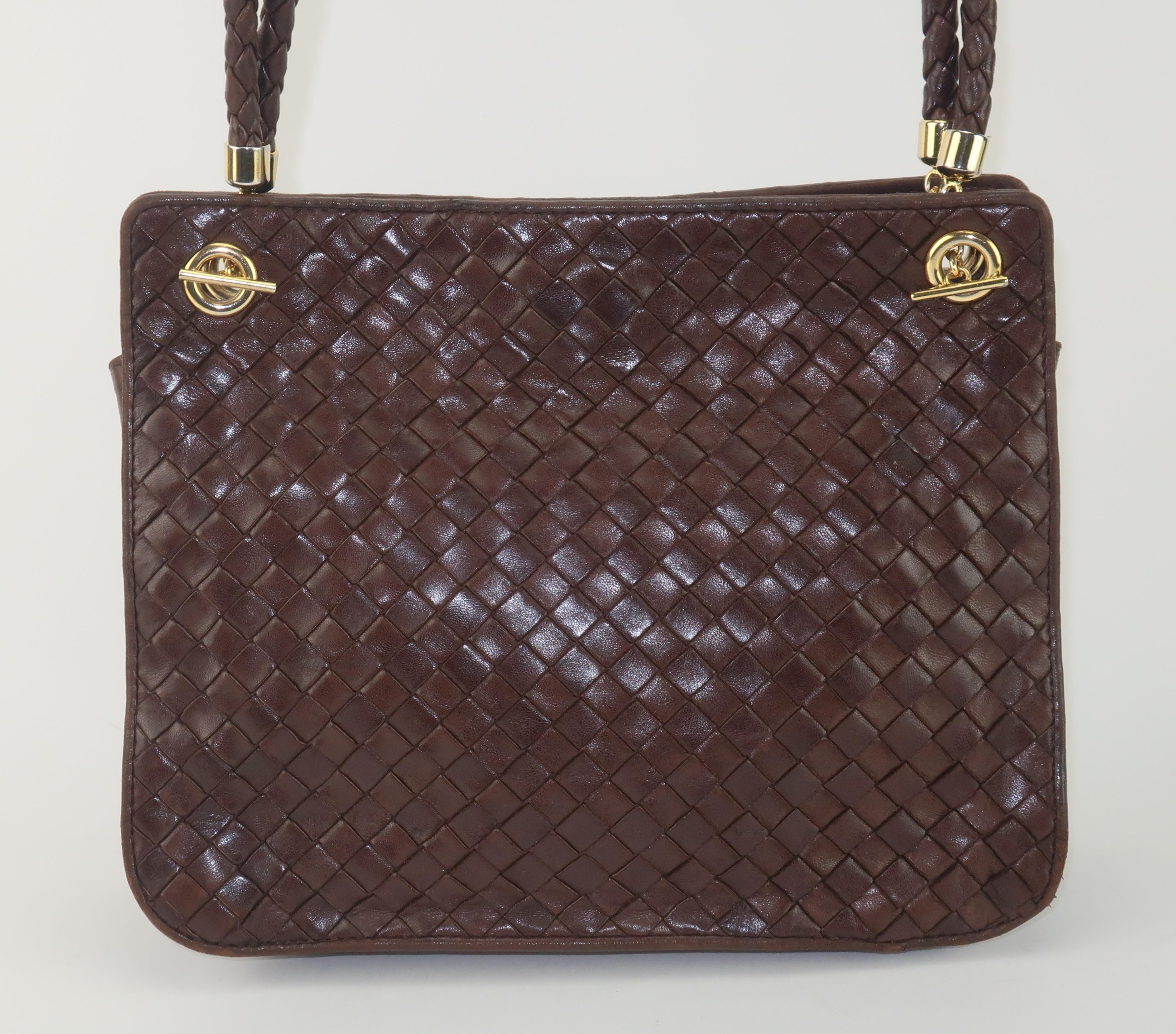 Bottega Veneta Brown Intrecciato Leather Shoulder Handbag, C.1980 In Good Condition In Atlanta, GA