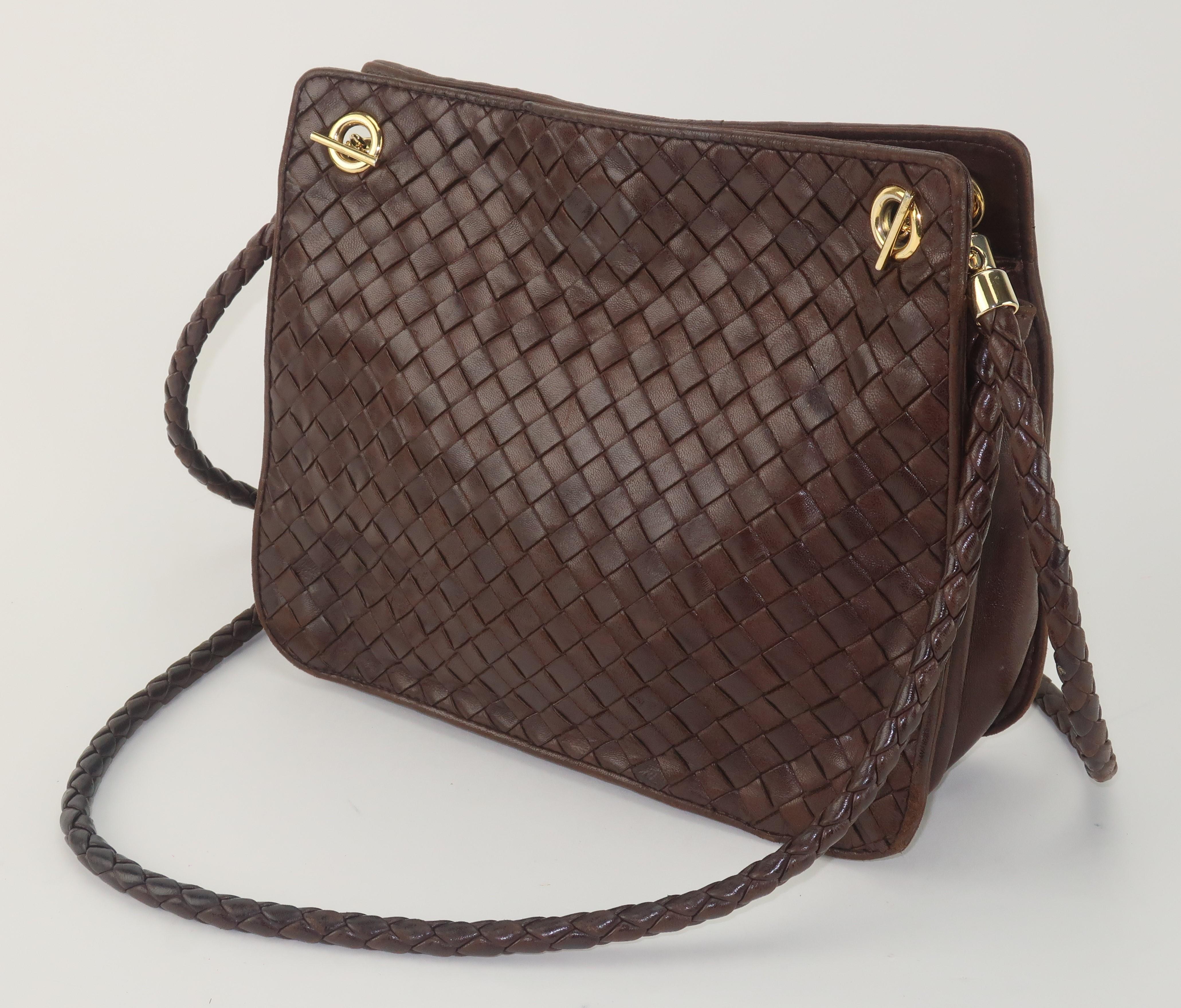 Women's Bottega Veneta Brown Intrecciato Leather Shoulder Handbag, C.1980