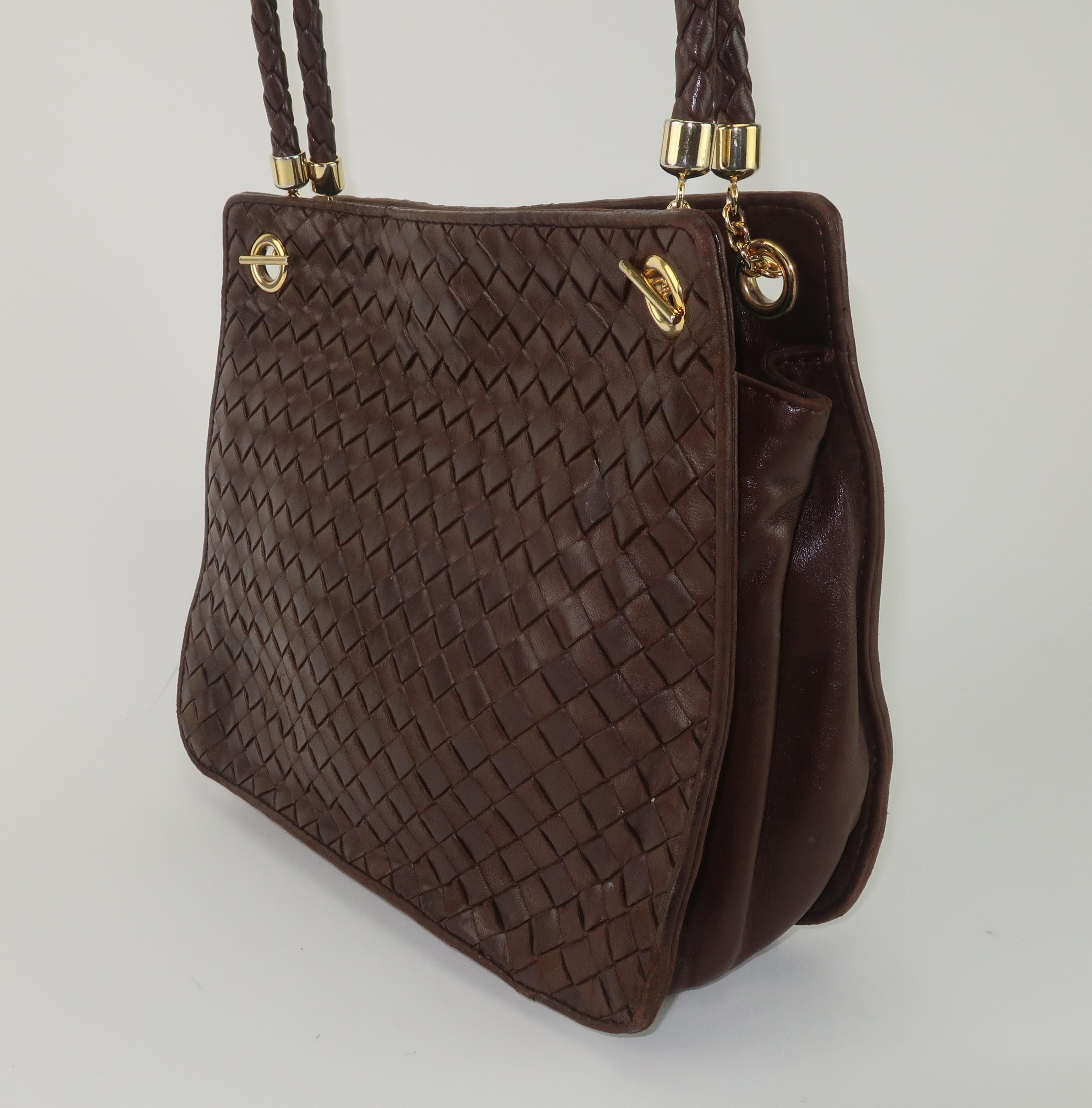 Bottega Veneta Brown Intrecciato Leather Shoulder Handbag, C.1980 1