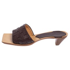 Bottega Veneta Brown Intrecciato Leather Slide Sandals Size 37.5