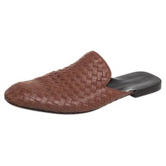 Bottega Veneta Brown Intrecciato Leather Slide Sandals Size 43