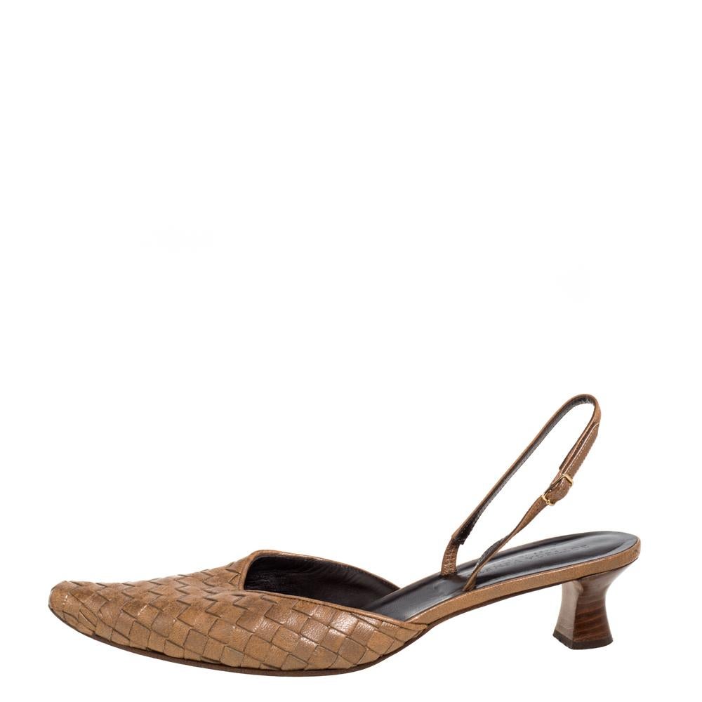 Bottega Veneta Brown Intrecciato Leather Slingback Sandals Size 39.5 1