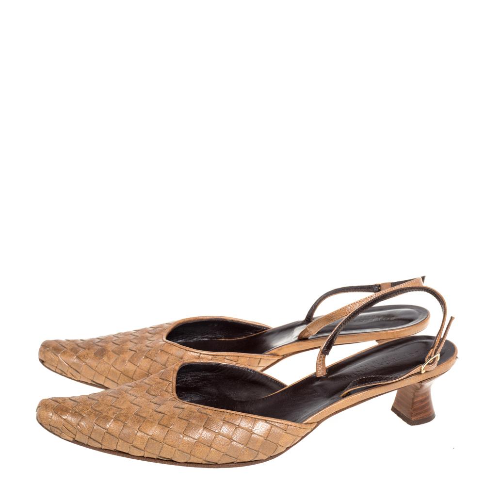 Bottega Veneta Brown Intrecciato Leather Slingback Sandals Size 39.5 3