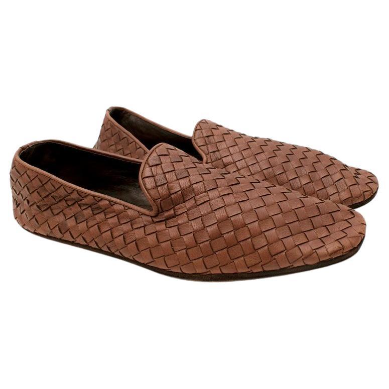 Bottega Veneta Brown Intrecciato Leather Slip-On Loafers For Sale