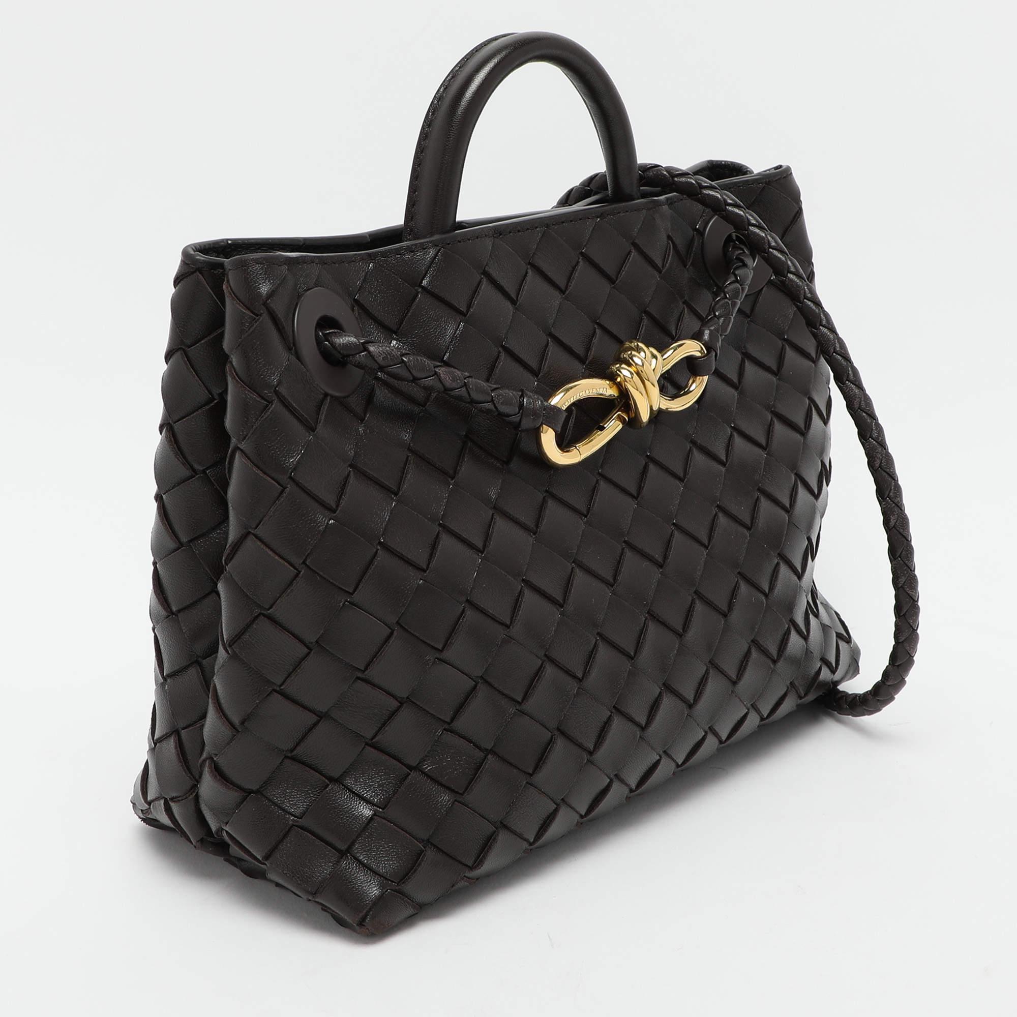 Black Bottega Veneta Brown Intrecciato Leather Small Andiamo Tote