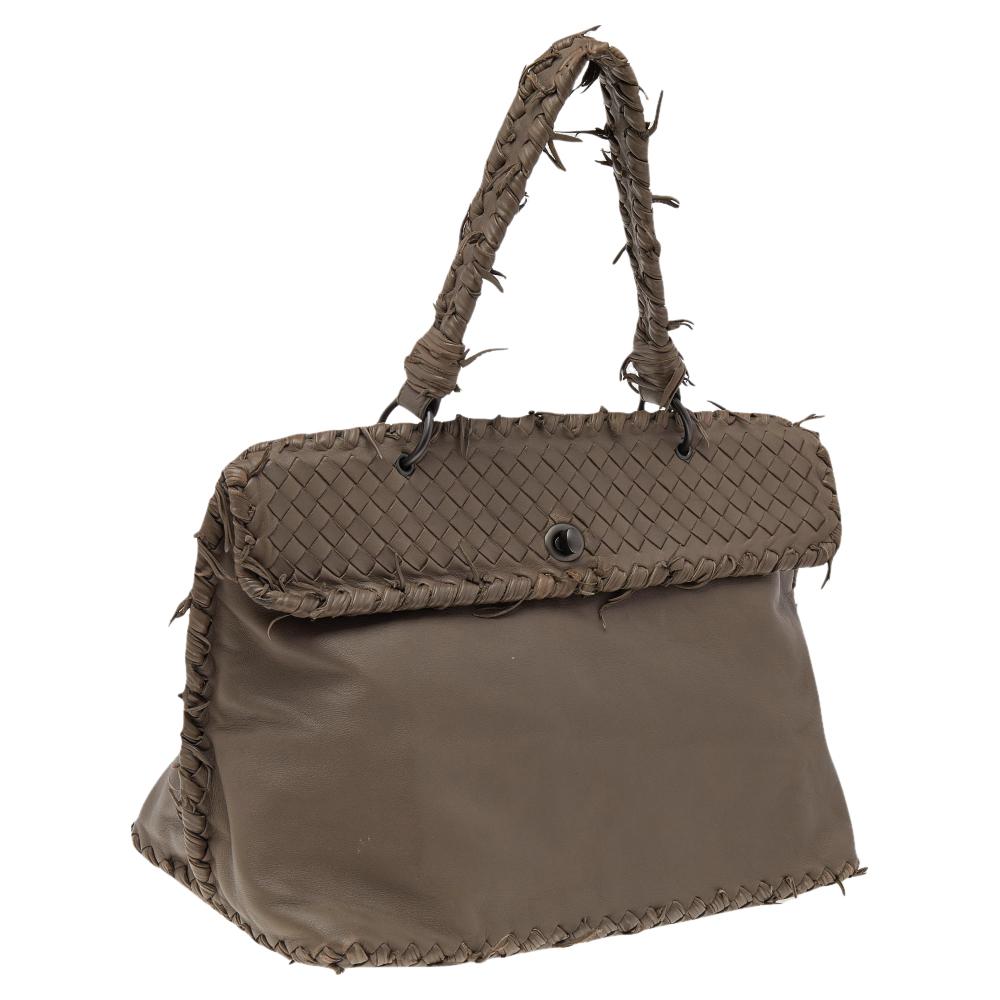 Women's Bottega Veneta Brown Intrecciato Leather Tina Top Handle Bag