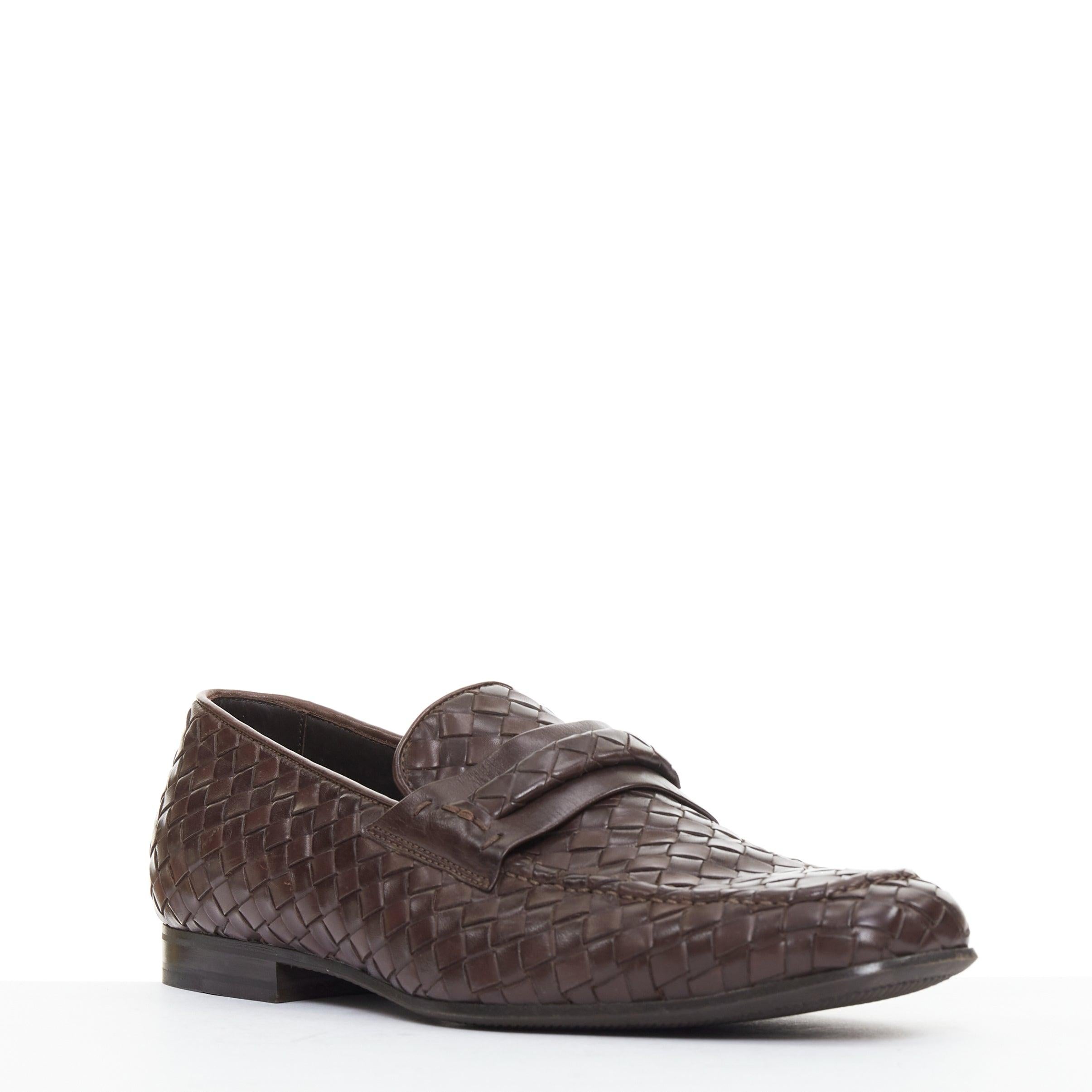 BOTTEGA VENETA braun intrecciato gewebtes Leder Kleid Loafer Schuhe EU40 (Grau) im Angebot
