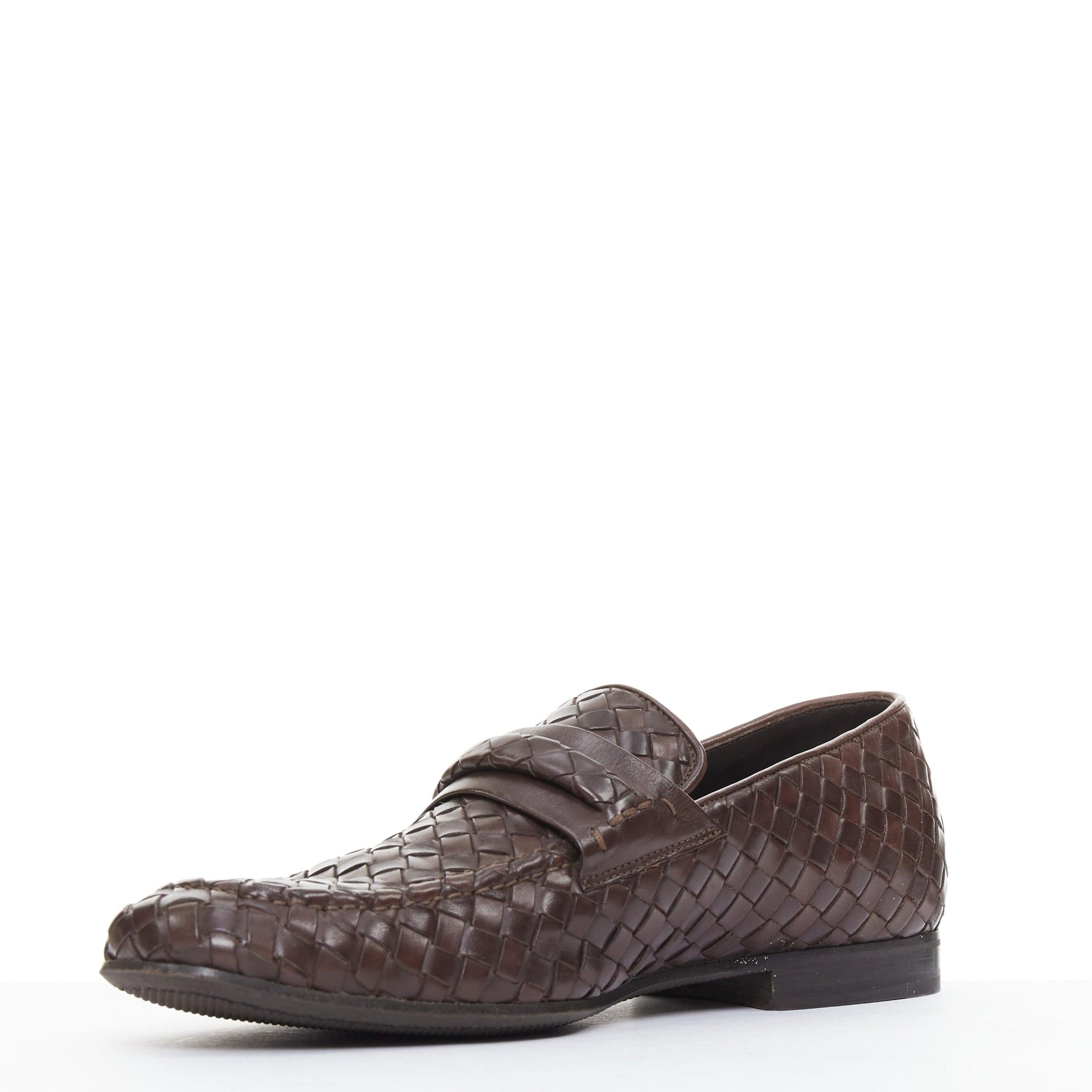 BOTTEGA VENETA braun intrecciato gewebtes Leder Kleid Loafer Schuhe EU40 im Zustand „Gut“ im Angebot in Hong Kong, NT