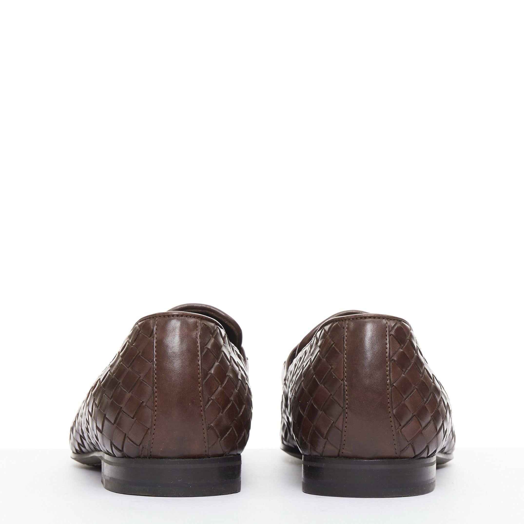 BOTTEGA VENETA braun intrecciato gewebtes Leder Kleid Loafer Schuhe EU40 Herren im Angebot