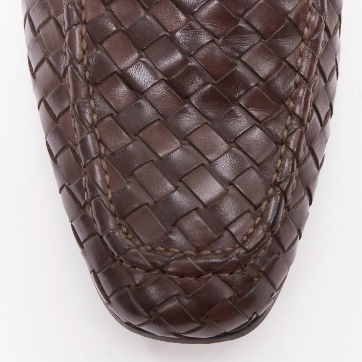 BOTTEGA VENETA braun intrecciato gewebtes Leder Kleid Loafer Schuhe EU40 im Angebot 1
