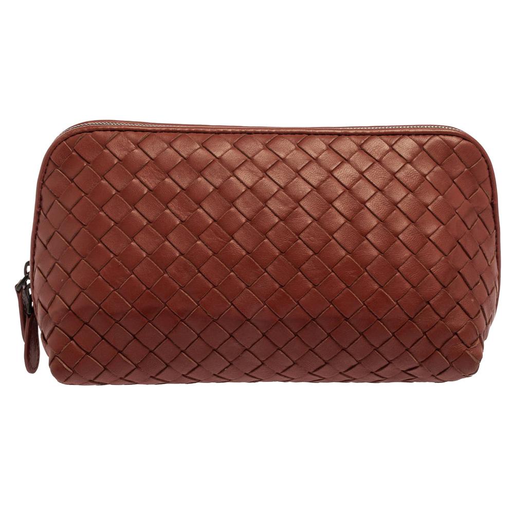 Bottega Veneta Brown Intrecciato Zip Clutch