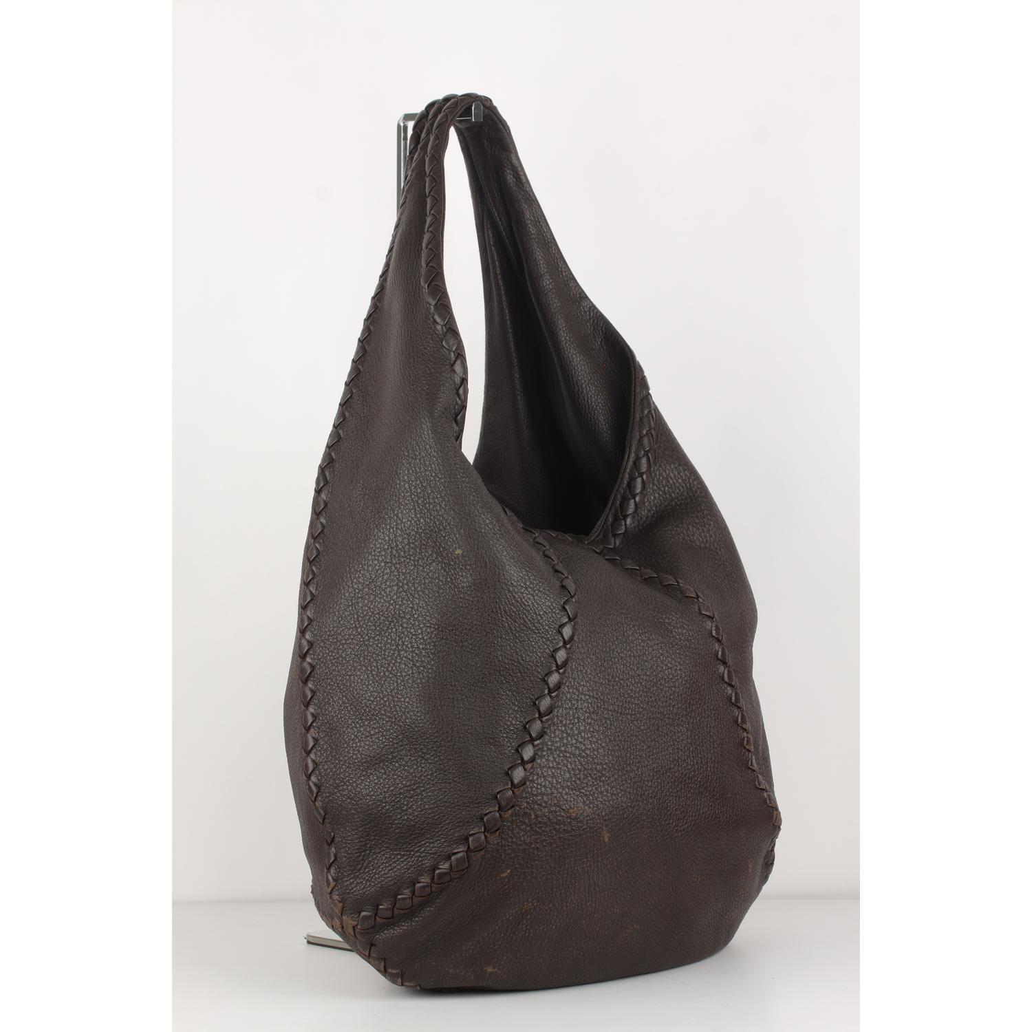 Black Bottega Veneta Brown Leather Baseball Hobo Shoulder Bag