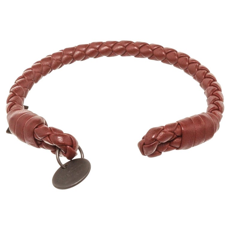 Bottega Brown Leather Bracelet with GoldTone Hardware, Trim