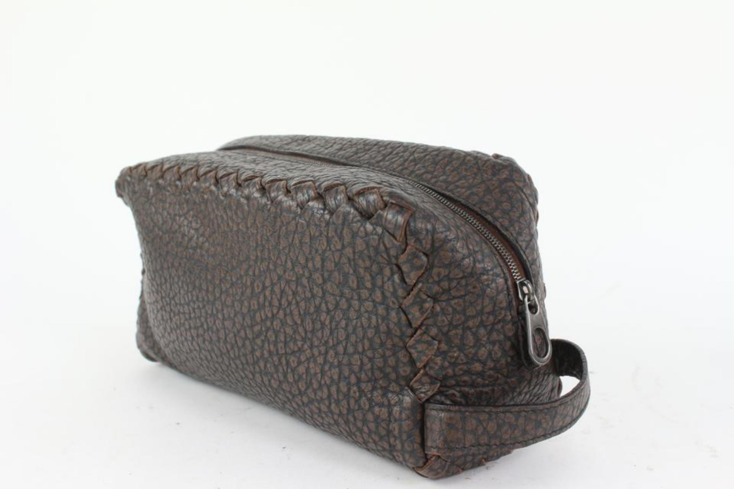 Bottega Veneta Brown Leather Cosmetic Pouch Toiletry Case 927bot37 For Sale 7