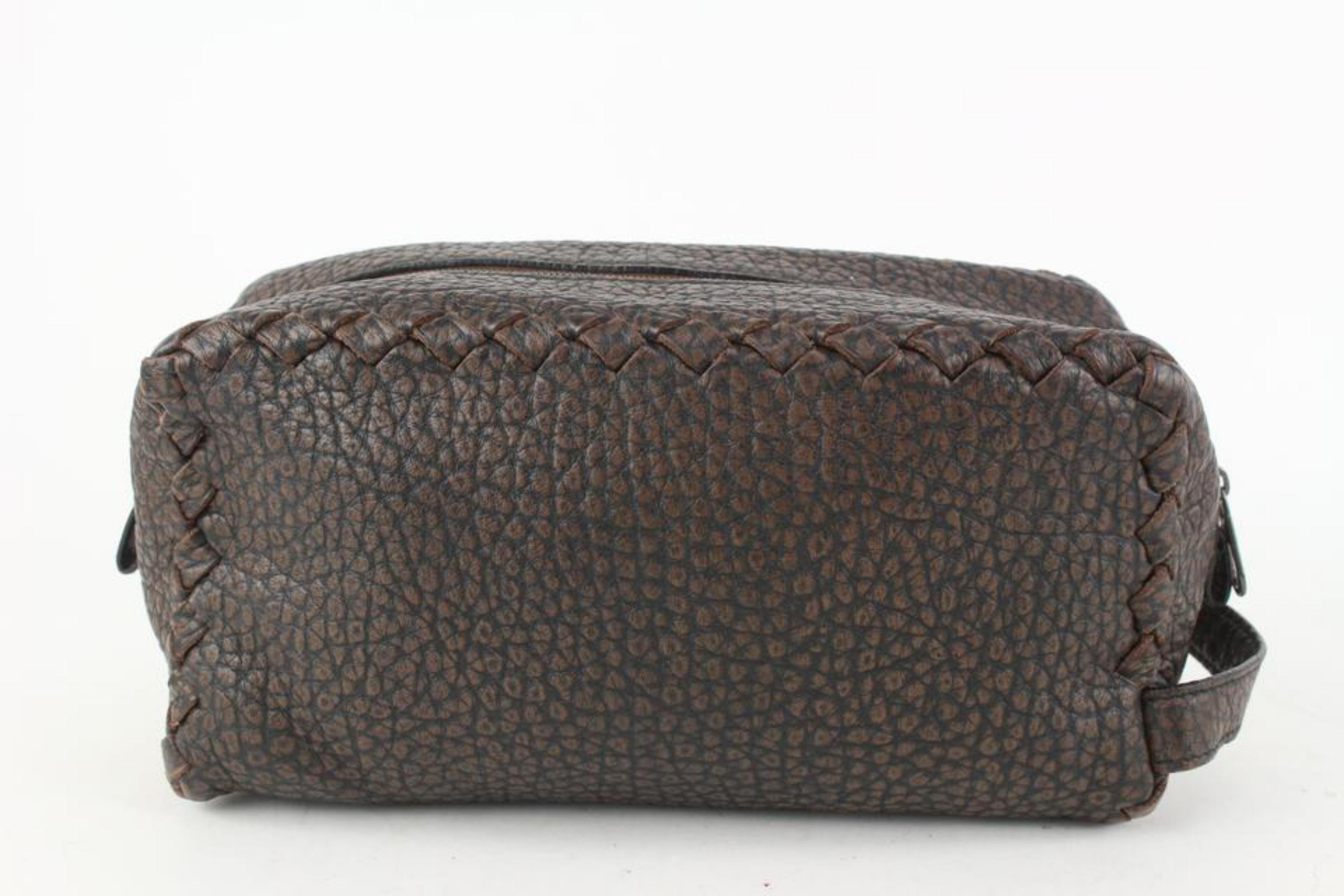 Bottega Veneta Brown Leather Cosmetic Pouch Toiletry Case 927bot37 For Sale 4
