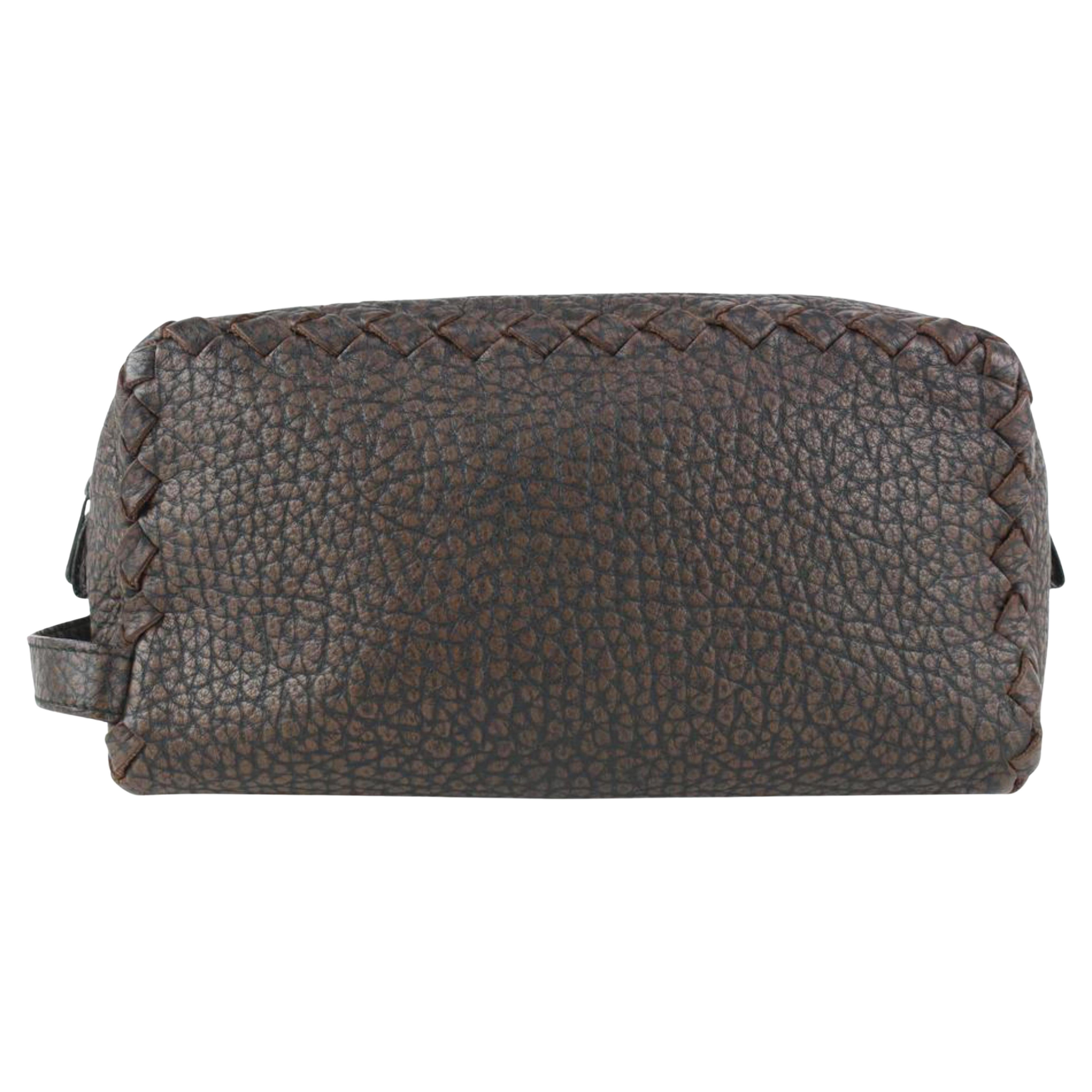 Bottega Veneta Brown Leather Cosmetic Pouch Toiletry Case 927bot37 For Sale