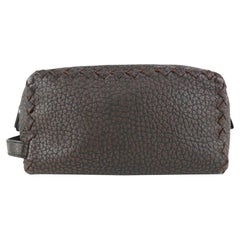 Bottega Veneta Brown Leather Cosmetic Pouch Toiletry Case 927bot37