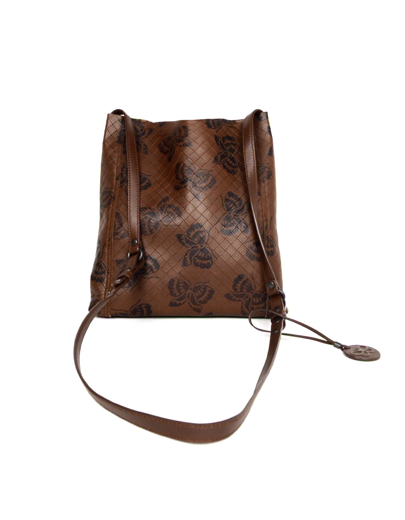 Black Bottega Veneta Brown Leather Embossed Woven Butterfly Messenger/Crossbody Bag