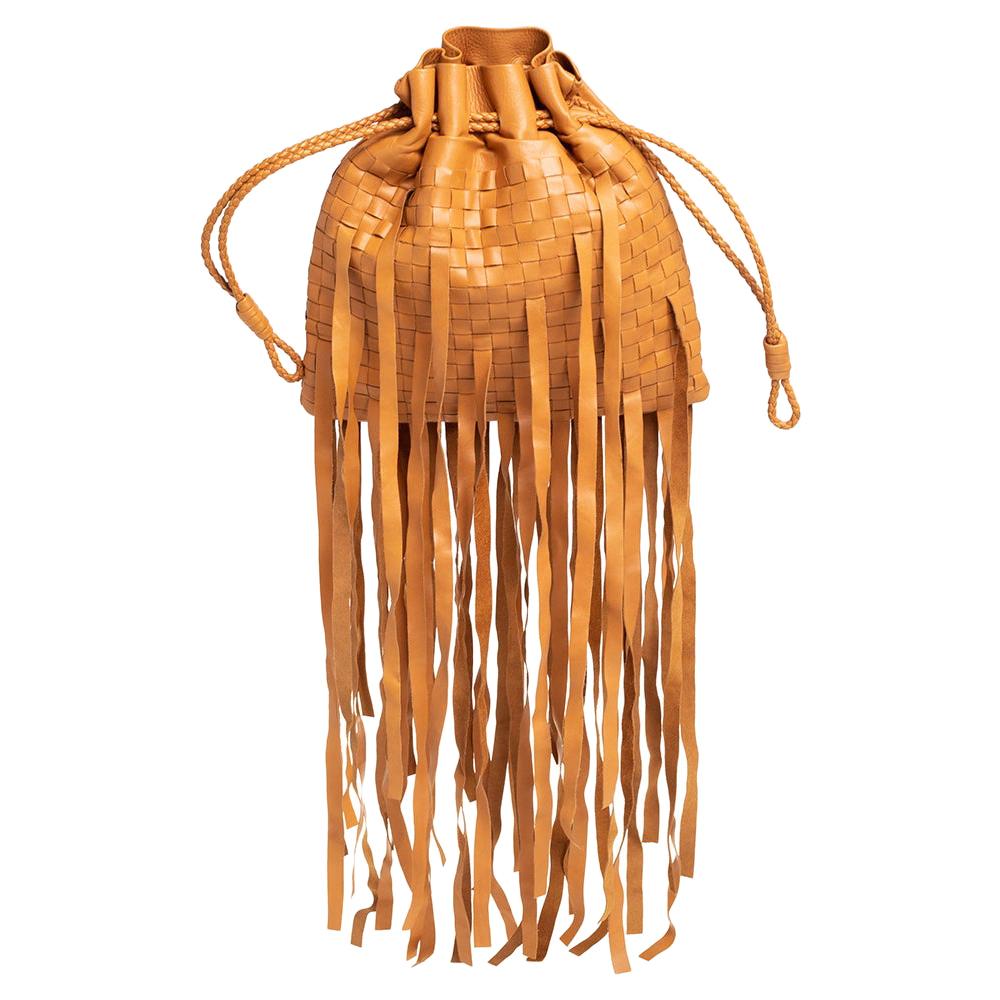 Bottega Veneta Brown Leather Fringe Drawstring Bucket Bag