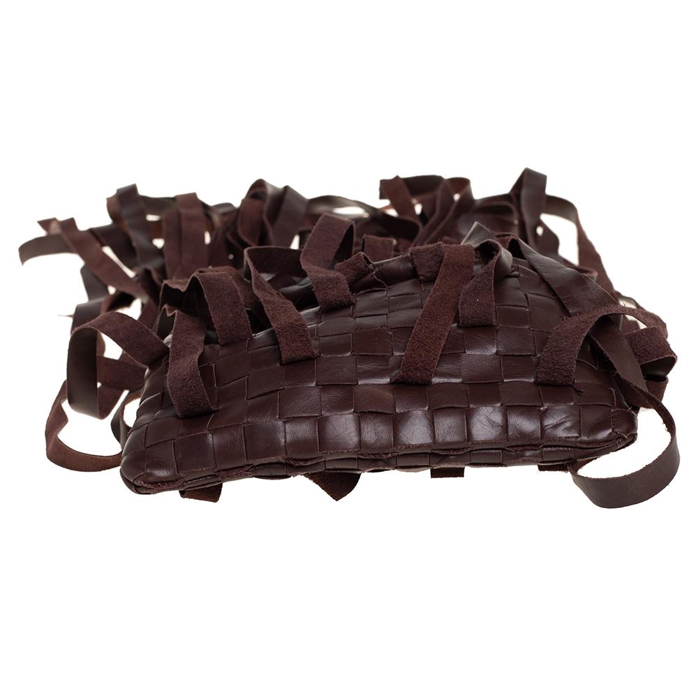 Bottega Veneta Brown Leather Fringe Small Pouch In Good Condition In Dubai, Al Qouz 2