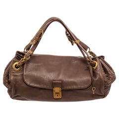 Used Bottega Veneta Brown Leather Handbag with gold-tone hardware, trim leather