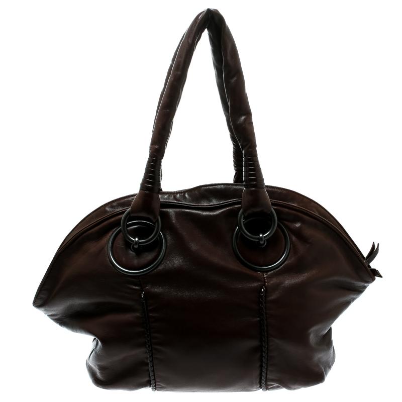 Bottega Veneta Brown Leather Hobo In Good Condition In Dubai, Al Qouz 2